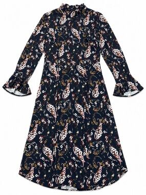 Slate & Willow Navy Floral Ruffle-Neck Dress